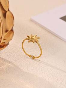 Exaggerated Vintage Style Stainless Steel Sun Rings For Women Men18k Gold Plated Sun Ring Anti Tarnish Adjustable Rings Couple Jewelry - 1 - View 7