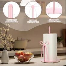 1pc Pink Bow Tissue Paper Holder - Freestanding Bathroom Tissue Paper Storage Rack, Suitable For Farmhouse Style Bathroom And Kitchen - Multicolor - View 2