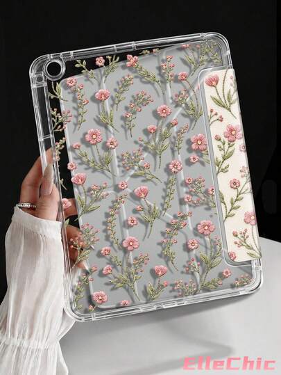 2D Embroidered Floral Pattern Protective Case Compatible With IPad Air 8(M4)2026(11-Inch), Air 4/5 10.9 Inch, 7/8/9th 10.2 Inch, Built-In Pencil Slot Compatible With Samsung Tab S6 10.4 Inch, Compatible With Kindle 11th Gen(2022/2024), Kindle Clara 2E, Clara Colour, Clara BW (6-Inch) And Libra Colour (7-Inch),Cute Girly And Stylish Design, Birthday And Holidays.