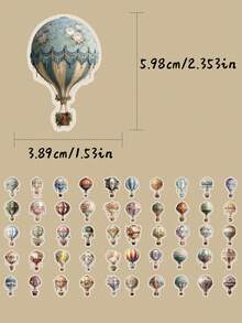 SCXXBSW 50pcs Vintage Hot-Air Balloon Stickers – Transparent PET Decorative Stickers For Tablets, Self-Adhesive, Suitable For Diaries, Accessories, Books And Other Irregularly Shaped Items. Perfect For Parties, Gifts, Rewards And Festive Presents. - A - View 3