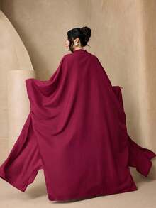 3pcs Fashionable Versatile Solid Color Broken Card Long Robe Set For Women, Elegant Sleeveless Long Robe + Loose Abaya Cardigan Long Robe + Scarf Set, Soft Skin-Friendly Sun Protection Muslim Clothing Shawl - Burgundy - View 3