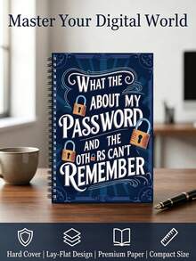 Fun Spiral Bound Password Notebook, Teal Cover With Gold Key Design, 70 Pages, For Securely Recording Internet And Computer Login Names And Passwords, Suitable For Home, Office Or Scrapbook Set, Password Book, School Supplies, Back To School - Multicolor - View 5