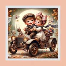 1PC DIY 5D Diamond Painting Kit - Child Driving Car Pattern, Round Full Drill Art Mosaic Craft, Home Wall Decor, Unframed - No Frame - View 2