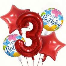 Red Balloon Set, 32 Inch Red Number Balloon, 18 Inch Happy Birthday Round Balloon, Birthday Party Decoration Red Star Party Balloon - L - View 10