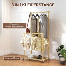 Rolling Clothes Rack, Wardrobe With Hanging Rail, Shoe Rack, Made Of Bamboo, 80 X 40 X 160 Cm, Natural - 自然色 - 查看 4