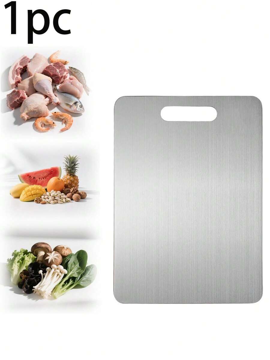 1pc Silver Stainless Steel Chopping Board,Medium/Large Double-Sided Cutting Board ,Convenient Kitchen Retain The Original Flavor,Suitable For Home Kitchens,Camping And Easy To Carry ,Ideal For Cutting Poultry, Fish, And Fruits And Vegetables. - 1PC - View 1
