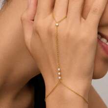 TUANZISP 1pc Minimalist Gold T Hand Chain Finger Bracelet Elegant Boho Beach Vacation Wedding Party Jewelry Gift For Women - Gold - View 1