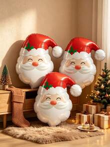 3pcs 61cm Cartoon Santa Claus Head Shaped Aluminum Foil Balloons, Suitable For Christmas Party Decoration - View 1