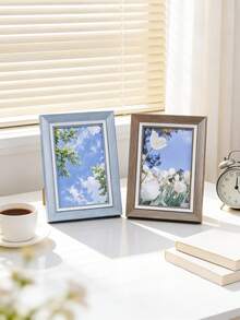 1pc Pastel Wood Grain Texture Single Frame, Multicolor Macaron Desktop Standing Photo Frame, Minimalist White Matting Photo Frame, Suitable For Landscape/Portrait Photos, Exquisite Desktop Display Frame, Cute Bedroom/Dorm/Apartment/Office Vanity Decor, Sweet Memory Photo Frame Gift, Suitable For Birthday/Housewarming - Multicolor - View 10