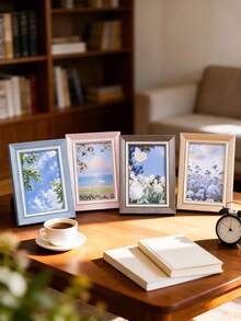 1pc Pastel Wood Grain Texture Single Frame, Multicolor Macaron Desktop Standing Photo Frame, Minimalist White Matting Photo Frame, Suitable For Landscape/Portrait Photos, Exquisite Desktop Display Frame, Cute Bedroom/Dorm/Apartment/Office Vanity Decor, Sweet Memory Photo Frame Gift, Suitable For Birthday/Housewarming - Multicolor - View 7