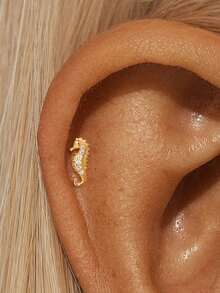 EleRunis 1pc 925 Sterling Silver Exquisite Ocean Animal Flat Back Labret Stud, Shell Cartilage/Ear Lobe/Helix Piercing Jewelry, Punk Style Delicate Jewelry, Suitable For Daily Wear And Party - Gold - View 18