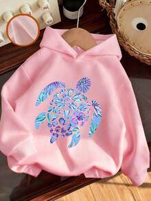 Tween Girl 1pc Thermal Lined Thick Warm Hooded Sweatshirt, Young Student Children's Clothing, Suitable For Autumn/Winter Long Sleeve Top - Pink - View 2