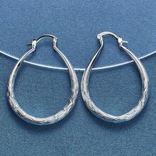 1Pair Fashion 925 Sterling Silver Plated 30MM U-Shape Earrings Wave Pattern Design For Women Wedding Party Gift Street Versatile Jewelry - Silver - View 4