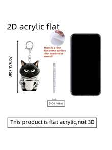 2D Flat Black Cat Holding Water Cup Pattern Keychain, Cute Pet Cat Keychain, Beautiful Fashionable Key Ring Wallet Handbag Decoration, Fashionable Cat Party Keychain, Novel Acrylic Design Key Ring Decoration, Durable And Lightweight, Suitable For Car Keychain, Phone Keychain, Backpack And Wallet Keychain Decoration - Can Be Used As Birthday Gift, Pet Lover Keychain Car Key Bag Pendant - One Size Fits All - View 11