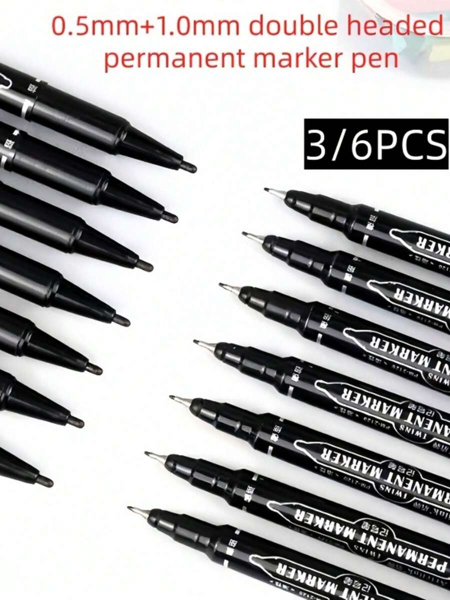 3支裝細尖快乾永久性標記筆，CD/線條畫筆，0.5mm + 1.0mm線寬筆尖，多用途，適合繪圖、塗鴉 - 彩色 - 查看 1
