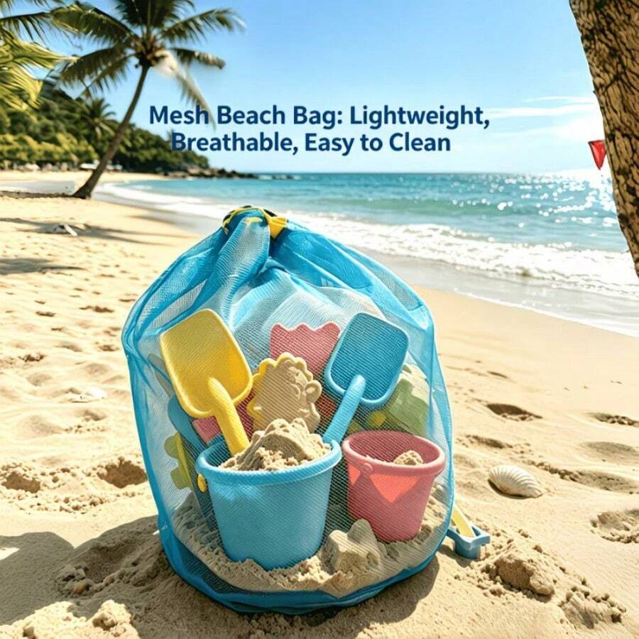 Beach Swimming Mesh Storage Bag, Lightweight Large Capacity, Drawstring Expandable Mesh One Shoulder Beach Bag, Sand-Proof Breathable Beach Cover, Suitable For Clothes, Towels, Portable Crossbody Bag, Outdoor Travel And Swimming Dual Use - Multicolor - View 1
