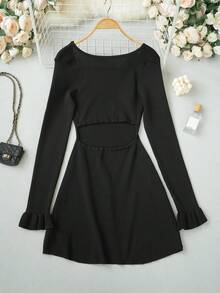 2026 Hot Girl Style Backless Knit Dress, Elastic Knit Fabric Slimming Dress For Women 18-35 Years Old Fall - Black - View 10