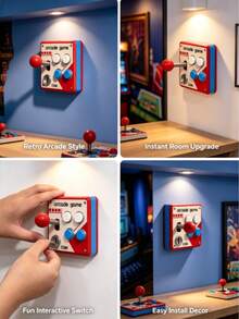 Retro Arcade Switch Panel, Arcade Light Switch Cover Plate, Joystick And Colorful Button Decoration, Game Room Wall Decor, Retro Game Room Style Wall Art Decoration, Suitable For Game Room, Bedroom, Hallway - View 3