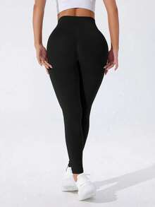 Seamless Yoga Compression Leggings With Tummy Control Sports - Black - View 3