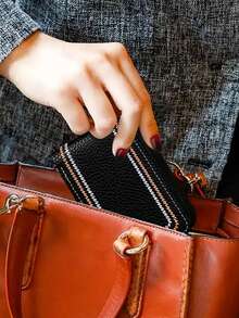 KAIDUCH Stilvoller Kartenhalter für Damen, Business Büro Multifunktions tragbare Vorder-Taschen-Geldbörse Münzbeutel minimalistisches Kartenetui für Damen, Herren Geldbörse - Schwarz - Übersicht 2