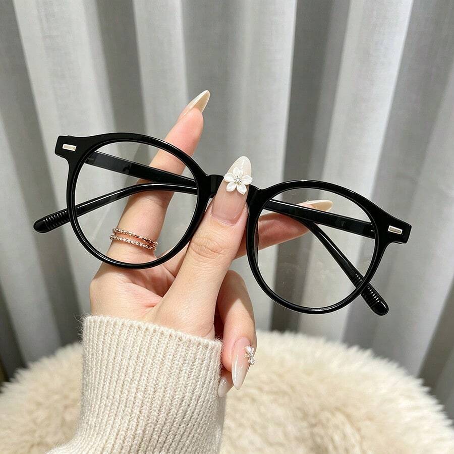 1 Pair Round Exquisite Personalized Charming Plain Lens Glasses, Suitable For Daily Outdoor Hairstyle Decoration Accessory Wear, Satin Minimalist Elegant Fashion Headband Hair Tie Bohemian Elegant - Clear - View 1