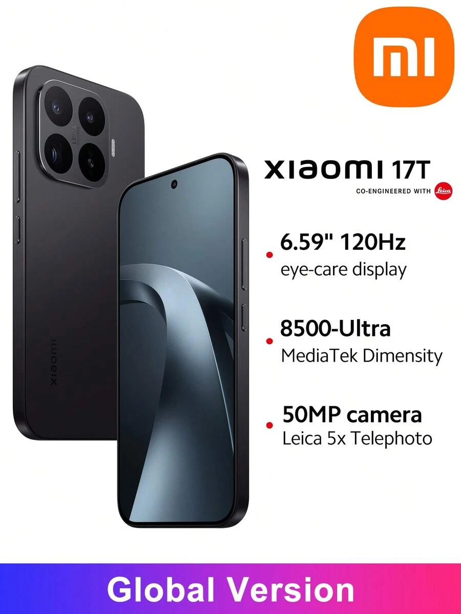 Xiaomi 17T 智慧型手機 全球版 Leica 5倍望遠鏡頭 最高 120倍 AI 超級縮放 Leica Summilux 光學鏡頭 6.59 吋 120Hz 護眼螢幕 MediaTek Dimensity 8500-Ultra Xiaomi HyperAI 6500mAh (Typ) 矽碳電池 - 黑色 - 查看 1