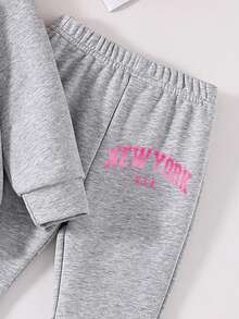 Tween Girl Cartoon Character Print Crew Neck Sweatshirt And Flare Pants Casual Set - Grey - View 5