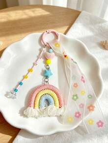 Handmade Woven Rainbow Keychains, Cute Dopamine Yarn Tassel Bag Charms, INS Stylish Unique Bag Accessories Gifts - Multicolor - View 9