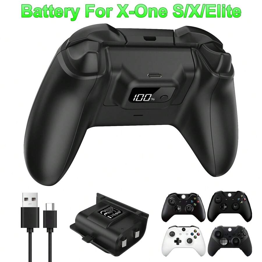 Xb Ox One/S/X/Elite Rechargeable Battery, 1200mAh LED Digital Battery Level Display 1% Battery, 3-4 Hours Charging For 40 Hours Gaming, 2000+ Times Charging, Black, Only Compatible With One/S/X/Elite