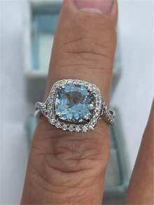 1PC Women's Fashion Personalized Ring, Exquisite Luxury High-End Alloy Inlaid Cubic Zirconia Ring - Suitable For Engagement, Wedding, Proposal, Daily Wear And Gift Jewelry - Blue - View 2