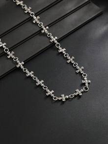 1pc Fashion Punk Cross Necklace, Metal Chain Collarbone Necklace, Suitable For Daily Wear And Party, Ideal Gift For Men, Birthday Gift, Holiday Gift - Antique Silver - View 3