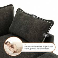 Modern L-Shaped Corner Sofa In Chenille - 3 Seat With Armrests, Dark Grey - Dark Grey 3 Seat - View 10