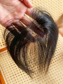 Synthetic Natural Topper Hair Straight Wig Hand Crochet Lace Base Topper Black Brown Hair Natural Black Synthetic Top Forehead Invisible Seamless Lace Net Natural Invisible Coverage For Gray Hair, With Hair Band And Hair Accessories - Multicolor - View 2
