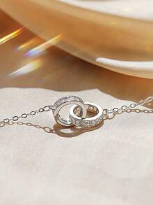 1 Stück S925 Sterling Silber Luxus Romantisches Ineinandergreifendes Ring Design Damen Halskette, Minimalistisch Elegant Tägliches Pendeln Date Vielseitige Atmosphäre Schmuck, Exquisites Urlaubsgeschenk für Freundin - Ring - Übersicht 4