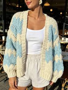 Women's New Long-Sleeve Loose Knit Cardigan For Spring  Autumn - Also Suitable For Winter  Fall Wear - Celeste - Ver 5