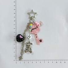 Cute Bear Heart Keychain, Bear Phone Charm, Tassel Bag Pendant, Girly Backpack Charm - Multicolor - View 7