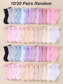 10/20 Pares de Calcetines con Volantes de Color Aleatorio para Niña | Calcetines Lindos para Niños Pequeños | Cómodos & Suaves | Adecuados para 0-3 Años | Calcetines para Recién Nacidos | Suministros para Bebés - Multicolor - Ver 1