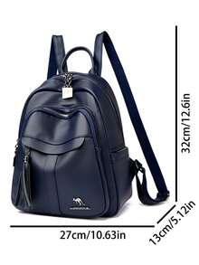 Tas Ransel Wanita Kulit PU Berkualitas Tinggi Kapasitas Besar, Tas Bahu Pelajar, Tas Ransel Perjalanan Remaja Putri, Gaya Desainer - Biru - View 5