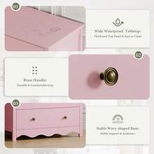 TYBOATLE 44'' High Modern Children's Wooden Vanity Drawer Cabinet With Metal Handles, Bedroom Vanity With 6 Drawers,Farmhouse Natural Solid Wood Vanity Storage - Pink - View 7