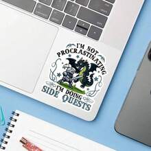 1/2/5pcs Funny Gamer Knight Dragon Vinyl Stickers,"I'm Not Procrastinating I'm Doing Side Quests",Cute Cartoon Medieval Warrior Dragon,Suitable For Laptop,Water Bottle,Notebook,Phone Case,Car Window - A - View 4