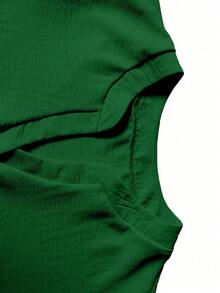 Women's Plus Size Notch Neck Ruffle Hem 3/4 Layered Sleeve Bohemian Style Blouse - Green - View 4