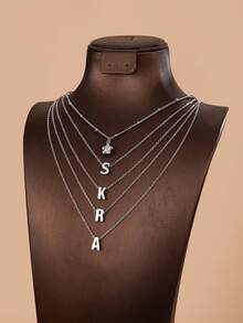 Elegant Women's 26-Letter Initial Necklace Set (A-Z): Layered Chain Necklace With Floral Pendant – Minimalist Jewelry For Everyday Wear - Silver - View 5