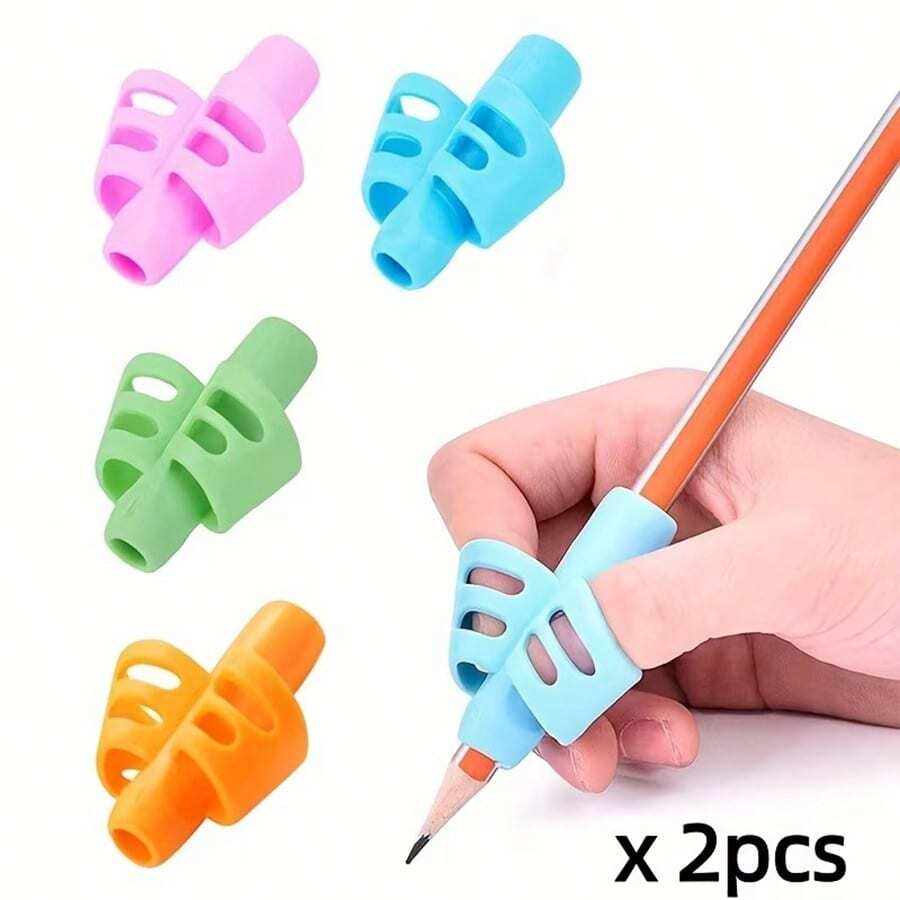 2pcs Random Color Pencil Grips, Silicone Pencil Grip Correctors For Elementary Students, Cultivate Correct Pencil Holding Posture, Pencil Grips - A - View 1