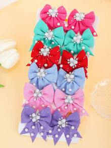 20/10pcs/Set Pearl Rhinestone Bow Hair Clips, Pearl Decorated Bow Hair Clips, Rhinestone Embellished, With Small Flower Inlay, Exquisite Sweet Hair Accessories, Multi-Color Matching - Suitable For Children And Girls, Suitable For Children's Daily, School, Vacation, Commute, Spring Outings, Photography, Etc. - Multicolor - View 9