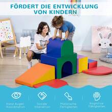 HOMCOM 7 TLG. Schaumstoff Bausteine Kinder Softbausteine Weiche Grossbausteine Schaumstoffblöcke für 1-3 Jahre alt Kinder Bausteinset Mehrfarbig - Verschiedenfarbig - Übersicht 7