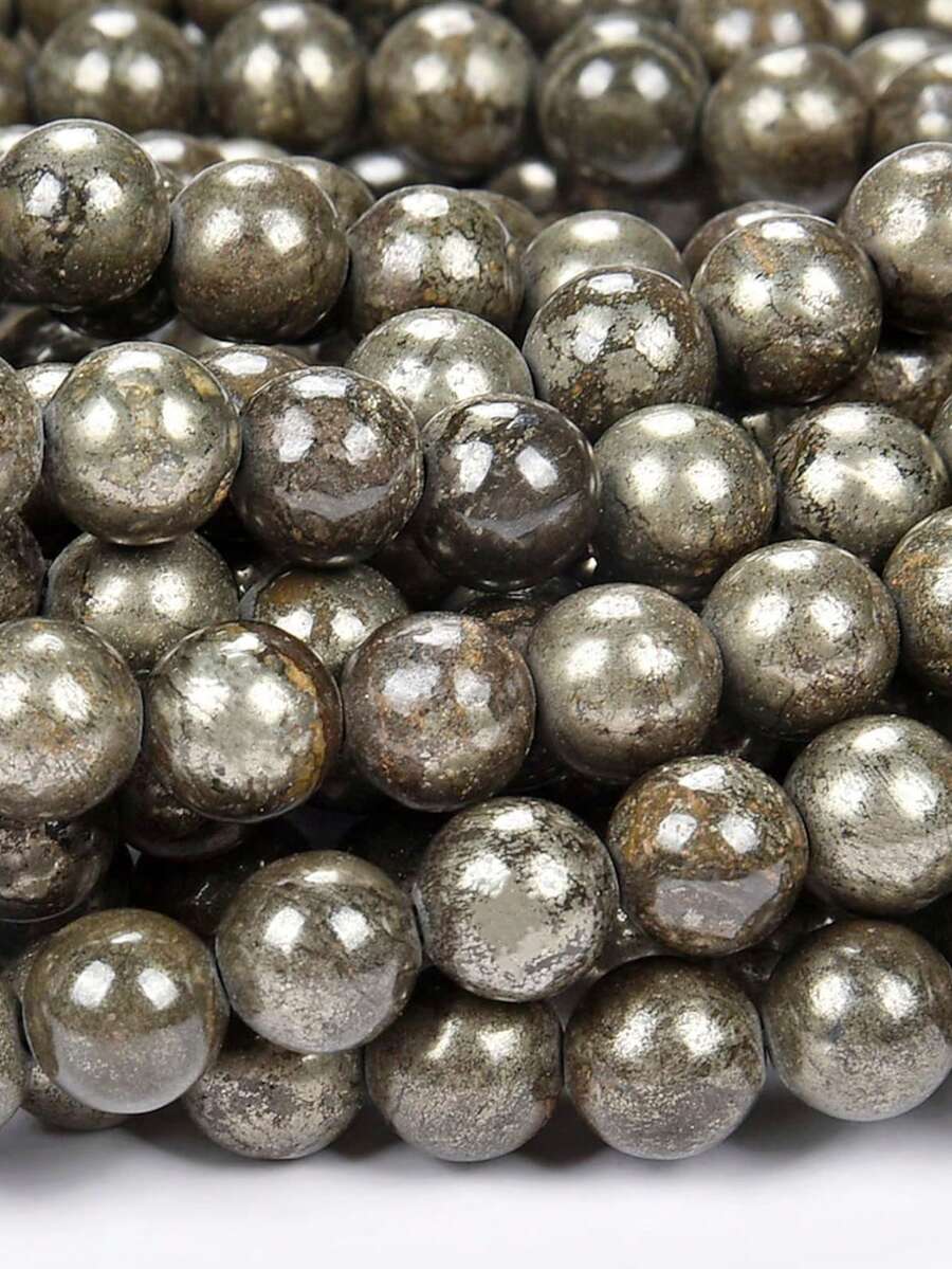 1 Untai Manik-Manik Bulat Halus Pirit Alami, Manik-Manik Batu Permata Kekayaan & Keberuntungan, Aksesoris Pembuatan Perhiasan DIY, 6mm 8mm 10mm - Perunggu - View 1
