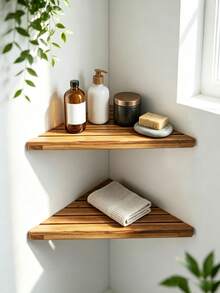 Wooden Triangle Corner Shower Caddy, No Drilling Required, Suitable For Bathroom Tiles - View 10