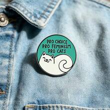 1Pc Of Circular Green Background Cartoon Cat Slogan With Niche Design For Young Men's And Women's Jackets Backpacks Personalized Decoration Brooch - Multicolor - View 6