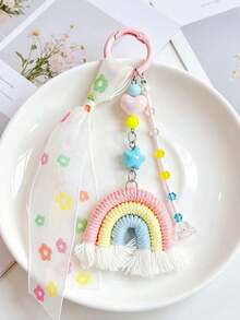 Handmade Woven Rainbow Keychains, Cute Dopamine Yarn Tassel Bag Charms, INS Stylish Unique Bag Accessories Gifts - Multicolor - View 2
