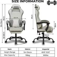Silla ergonómica para juegos y oficina, fabricada en cuero sintético transpirable, equipada con reposapiés, estructura de acero y ruedas silenciosas, giratoria 360°, adecuada para la oficina en casa y para jugar. - Blanco - Ver 11